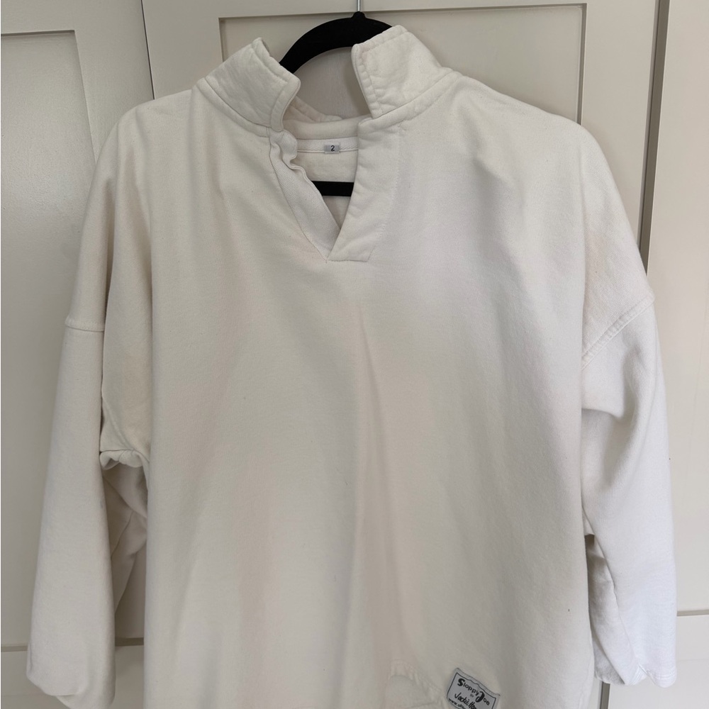 Size 2 Sloppy Joe’s Women's White Pullover Top with Stand Collar
